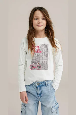 WE Fashion Longsleeve wit Meisjes Katoen Ronde hals Printopdruk