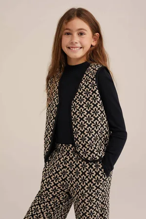 WE Fashion Gilet zwart Meisjes Polyester Ronde hals All over print