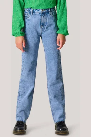 SHOEBY High fit straight leg jeans met studs en strass medium blue denim