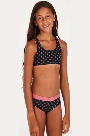 Protest Crop bikini PRTMIRROR JR zwart/roze Meisjes Polyamide All over print