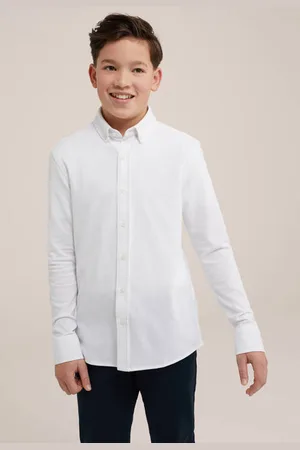 WE Fashion Overhemd wit Jongens Katoen Klassieke kraag Effen