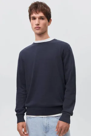 MANGO Pullover fijn gebreid Trui Blauw Jongens Ronde hals Effen