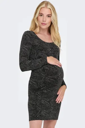 ONLY Korte zwangerschaps jurk glitter zilver Dames Polyester Ronde hals