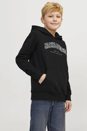 JACK & JONES JUNIOR hoodie JJECALEB VARSITY met logo Sweater Effen