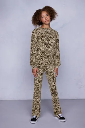 CoolCat Flare Broek Bailey met Luipaard Jacquard Patroon Beige Meisjes Polyester