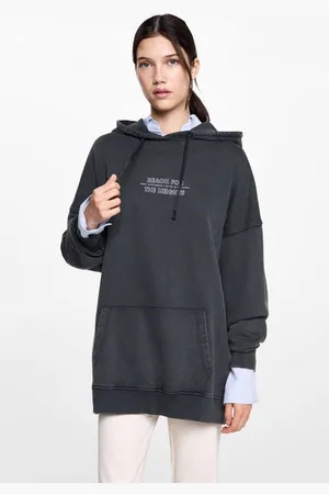 MANGO Hoodie Sweater Grijs Tekst