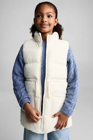 MANGO Bodywarmer beige Meisjes Polyester Opstaande kraag Effen