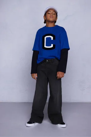 CoolCat Wide Leg Jeans Dominic Zwart Jongens Katoen Effen