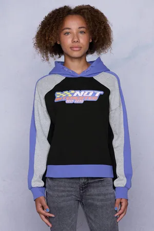 CoolCat Colourblock Hoodie Nathalia Not Interested Print Sweater Zwart Meisjes Katoen Capuchon