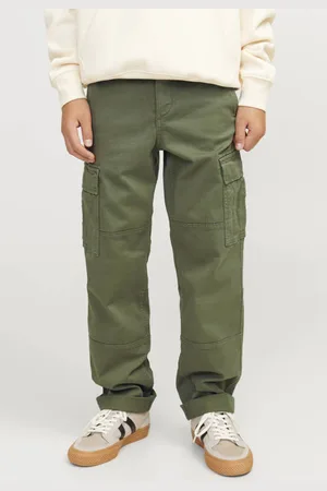 JACK & JONES JUNIOR loose fit cargobroek JPSTKANE JJHARLOW Groen Jongens Stretchkatoen