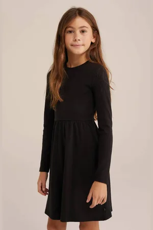WE Fashion Little black dress zwart Jurk Meisjes Stretchkatoen Ronde hals