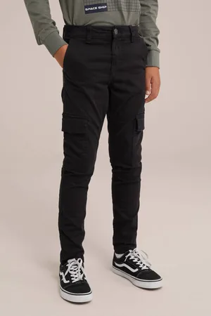WE Fashion Blue Ridge slim fit cargobroek Jongens Stretchkatoen Effen