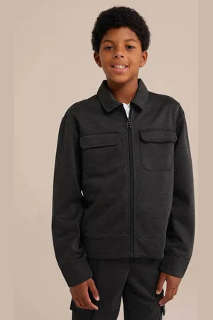 WE Fashion Blue Ridge gemêleerde shacket tussenjas Zwart Jongens Polyester Klassieke kraag