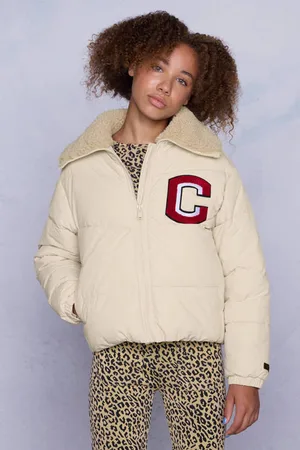 CoolCat Puffer Winterjas Joyce met Teddy Kraag Beige Meisjes Polyamide Schipperskraag