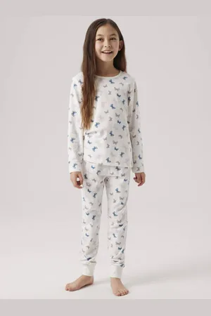 NAME IT KIDS pyjama met vlinderdessin ecru/blauw/zand Meisjes Stretchkatoen Ronde hals