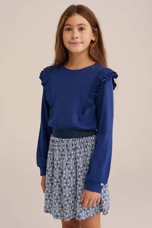WE Fashion Korte jurk donkerblauw Meisjes Katoen Ronde hals All over print