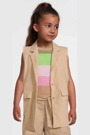 NAME IT KIDS gilet NKFFALINNEN Jas Beige Meisjes Katoen Reverskraag