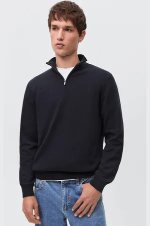 MANGO Trui fijn gebreid Blauw Jongens Katoen Opstaande kraag