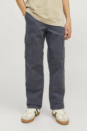 JACK & JONES JUNIOR loose fit cargobroek JPSTKANE JJHARLOW Blauw Jongens Stretchkatoen