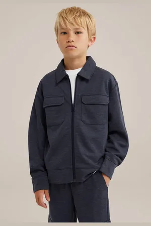 WE Fashion Blue Ridge gemêleerde shacket tussenjas donkerblauw Jongens Polyester Klassieke kraag