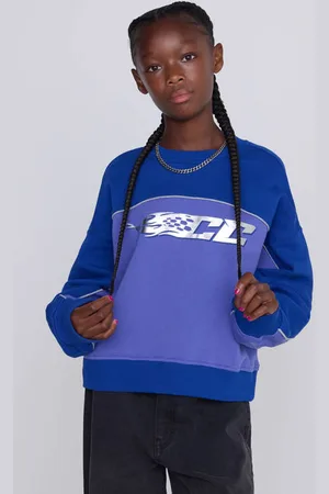 CoolCat Colourblock Sweater Nova met CC Racing Print Paars Meisjes Katoen Ronde hals
