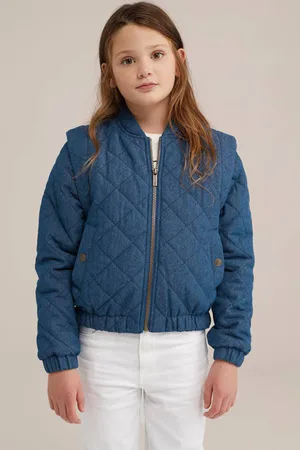 WE Fashion Blue Ridge zomerjas dark Blauw Meisjes Katoen Ronde hals