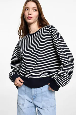 MANGO Trui gebreid Blauw Meisjes Katoen Ronde hals Streep