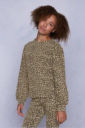 CoolCat Sweater Nina met Luipaard Jacquard Patroon Blouse Beige Meisjes Polyester Ronde hals