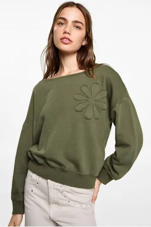 MANGO Sweater kaki Groen Bloemen