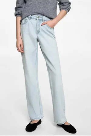 MANGO Straight regular waist light blue denim Jeans Blauw Effen