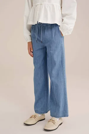 WE Fashion Blue Ridge straight sweatpant light blue denim Broek Blauw Effen