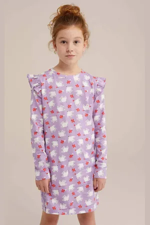 WE Fashion Nachthemd met ruches lila/rood/wit Paars Meisjes Gewassen katoen Ronde hals