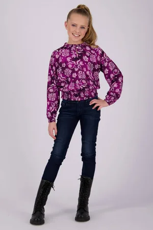 Vingino High waist skinny jeans Amia Blauw Meisjes Denim Effen