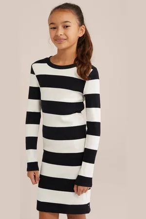WE Fashion Bodycon jurk zwart Meisjes Stretchkatoen Ronde hals Streep