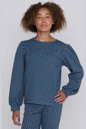 CoolCat Sweater Nina met Geometrisch Jacquard Patroon Blouse Blauw Meisjes Polyester Ronde hals