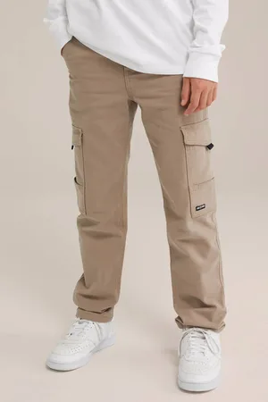 WE Fashion Blue Ridge straight cargo broek beige Jongens Katoen Effen