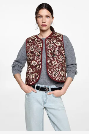 MANGO Gilet Meisjes Katoen Ronde hals Bloemen