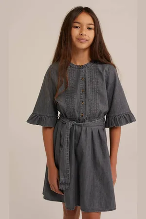 WE Fashion Blue Ridge spijkerjurk Grijs Effen