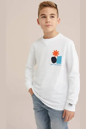 WE Fashion Blue Ridge longsleeve wit Jongens Katoen Ronde hals Backprint