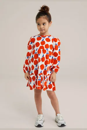 WE Fashion Korte jurk rood Meisjes Katoen Ronde hals All over print