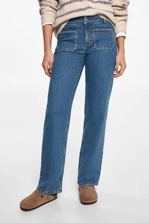 MANGO Straight jeans medium blue denim Blauw Effen