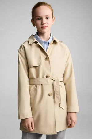 MANGO Trenchcoat lichtbruin Jas Meisjes Katoen Capuchon Effen