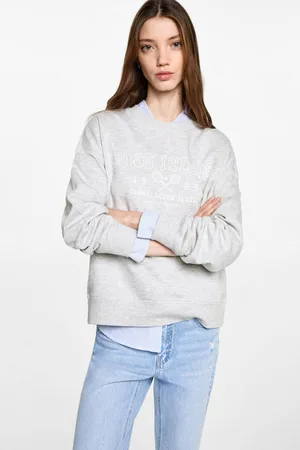 MANGO Sweater lichtgrijs Printopdruk