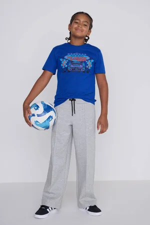 CoolCat Unisex Wide Leg Joggingbroek Misha met Plooi Blauw Jongens Katoen
