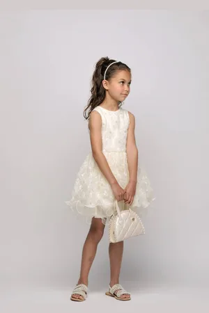 Le Chic Korte jurk met pailletten Meisjes Polyester Ronde hals Bloemen