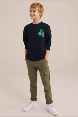 WE Fashion Blue Ridge longsleeve blauw Jongens Katoen Ronde hals Backprint