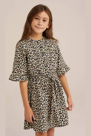 WE Fashion Blousejurk beige Meisjes Katoen Ronde hals Panterprint