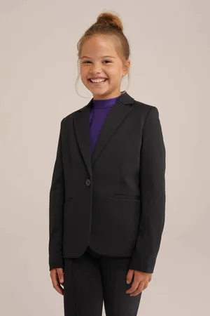 WE Fashion Blazer zwart Meisjes Polyester Reverskraag Effen
