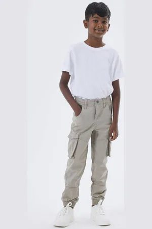 NAME IT KIDS regular fit cargobroek NKMRYAN beige Grijs Jongens Stretchkatoen