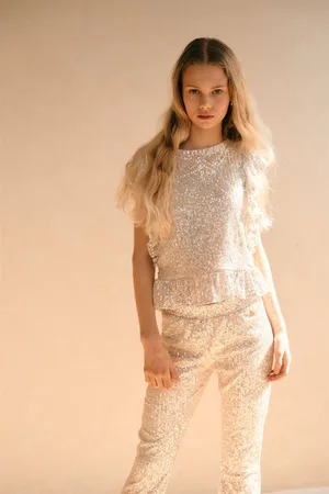 NoBell Blousetop goud Meisjes Polyester Ronde hals Effen